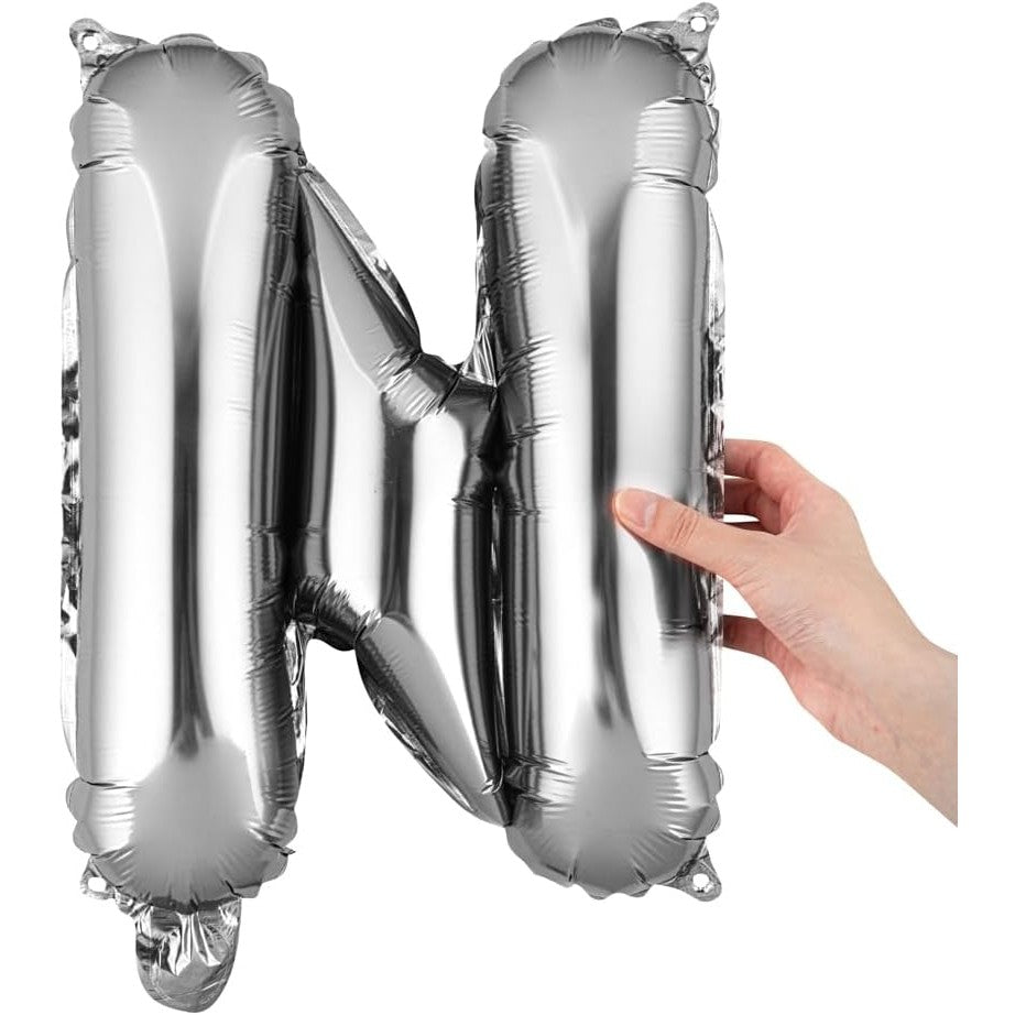 Balon Folie Metalizata Litera N, Decor Petrecere si Aniversare, Compatibil Heliu sau Aer, Aluminiu, Inaltime 80 cm, Include Pai Umflare, Argintiu