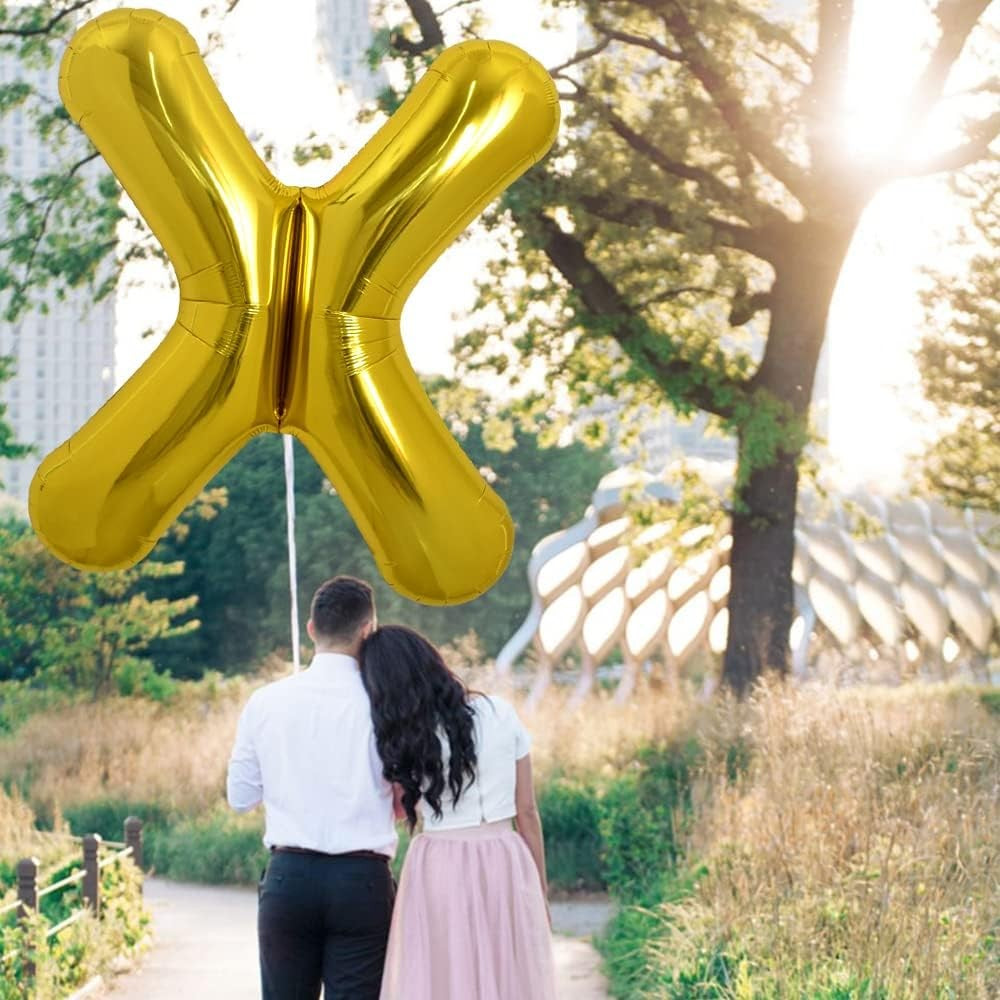 Balon Folie Metalizata Litera X, Decor Petrecere Aniversara, Compatibil Heliu sau Aer, Aluminiu, Inclus Pai Umflare, 80 cm, Auriu