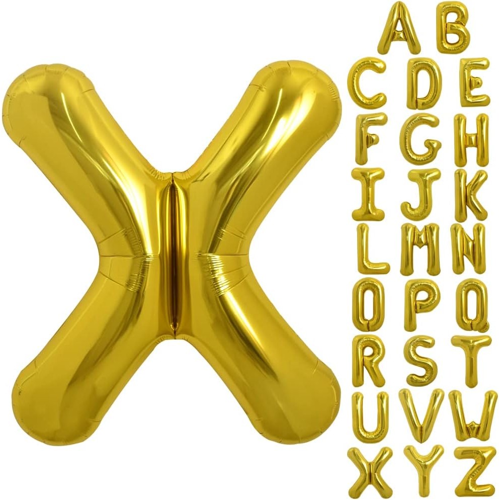 Balon Folie Metalizata Litera X, Decor Petrecere Aniversara, Compatibil Heliu sau Aer, Aluminiu, Inclus Pai Umflare, 80 cm, Auriu