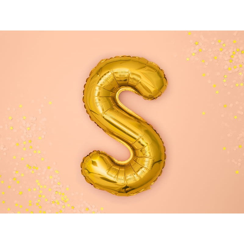 Balon Folie Metalizata Litera S, 80 cm, Umflare cu Heliu sau Aer, Aluminiu Rezistent, Include Pai Umflare, Auriu