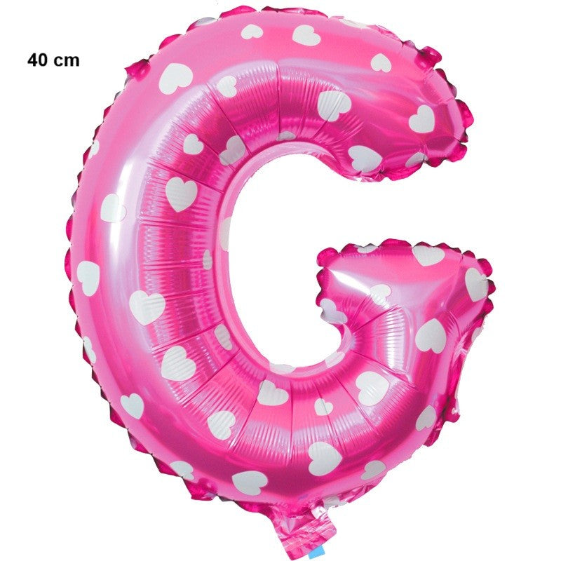 Balon Folie Metalizata Litera G, Imprimeu Inimioare, Compatibil Heliu sau Aer, Include Pai de Umflare, 40 cm, Roz