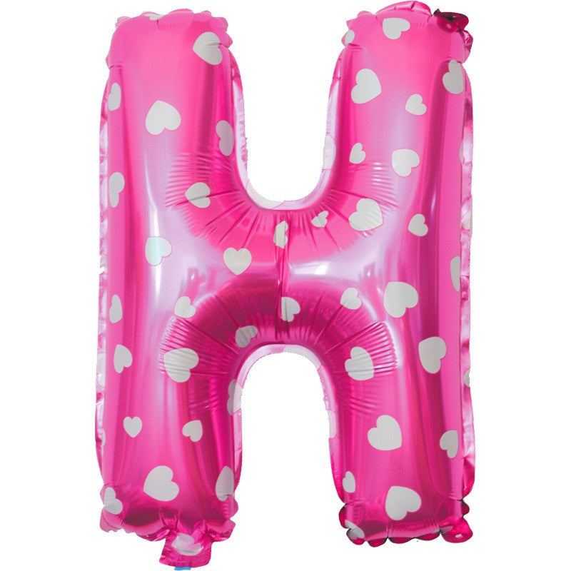 Balon Litera H din Folie Metalizata, Imprimeu Inimioare, Umflare Aer sau Heliu, Aluminiu, 40 cm, Roz