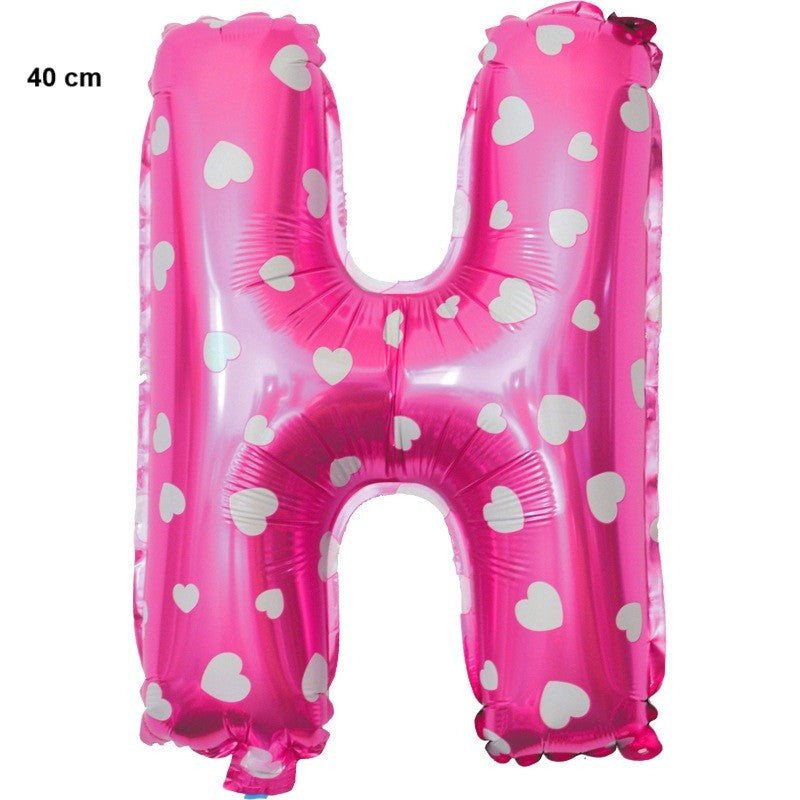 Balon Litera H din Folie Metalizata, Imprimeu Inimioare, Umflare Aer sau Heliu, Aluminiu, 40 cm, Roz