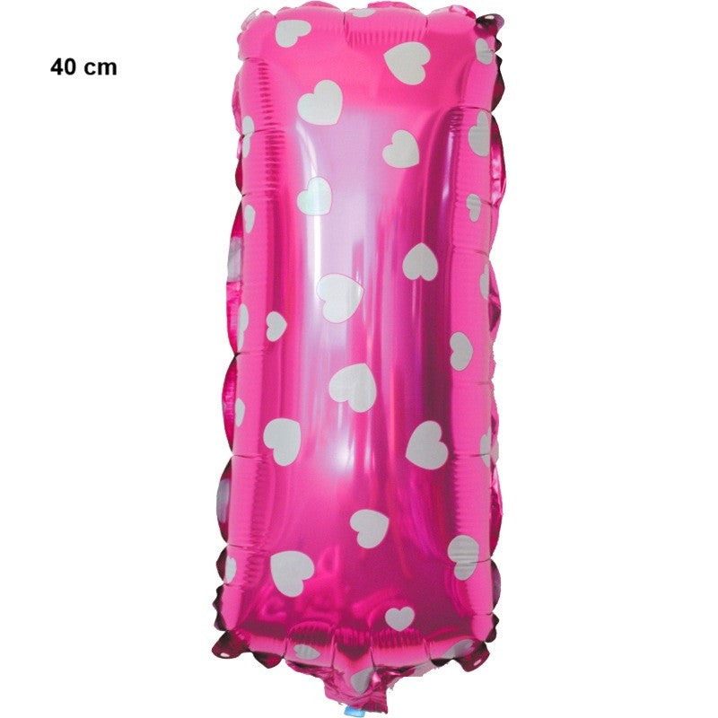 Balon Folie Metalizata Litera I, Model cu Inimioare, Umflare cu Aer sau Heliu, Folie de Aluminiu, Roz, 40 cm