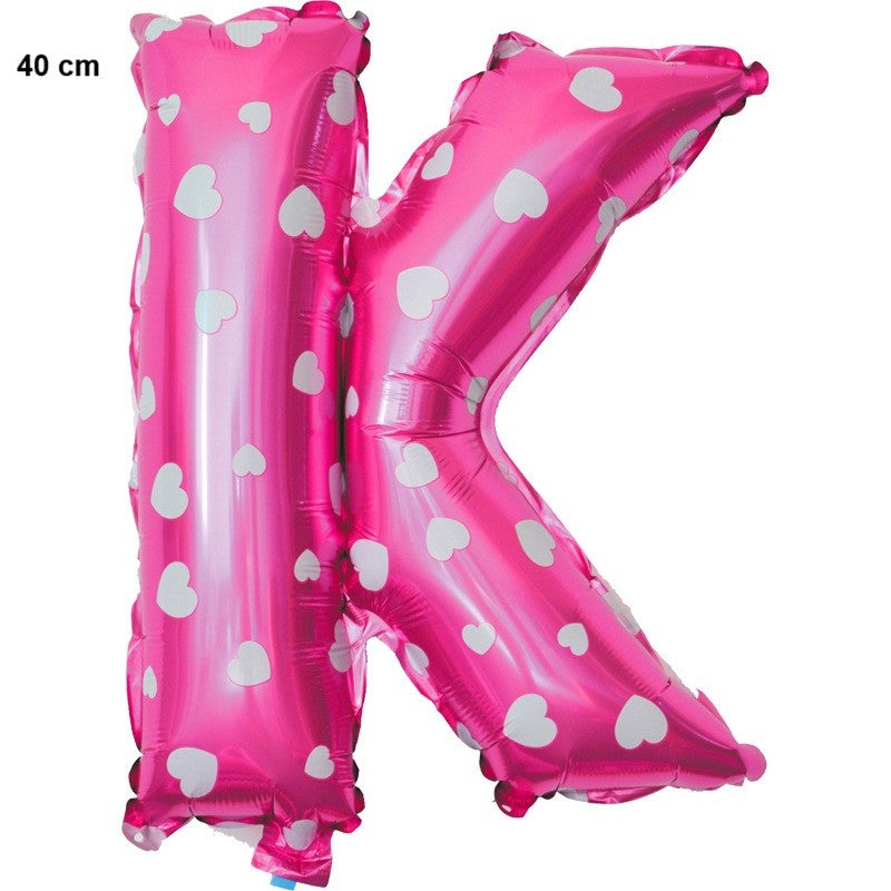 Balon Folie Metalizata Litera K, Model cu Inimioare, Umflare Aer sau Heliu, Include Pai, Roz, 40 cm