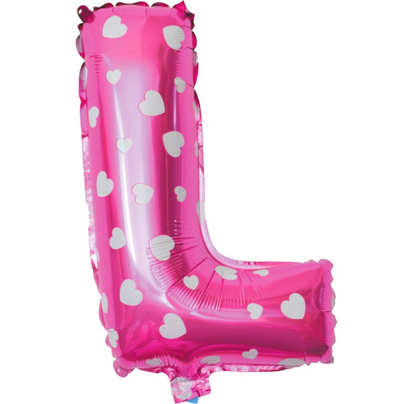 Balon Folie Metalizata Litera L, Model cu Inimioare, Decoratiune Aniversara, Aluminiu, Umflare Heliu sau Aer, Pai Inclus, 40 cm, Roz
