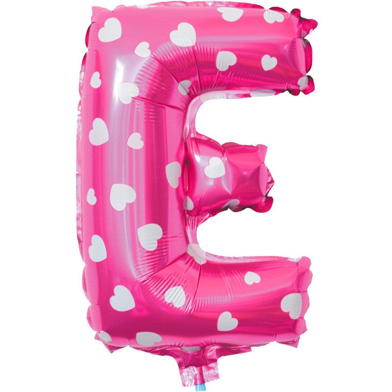 Balon Folie Metalizata Litera E, Design Inimioare, Umflare Aer sau Heliu, Material Aluminiu, Include Pai, Roz, 40 cm