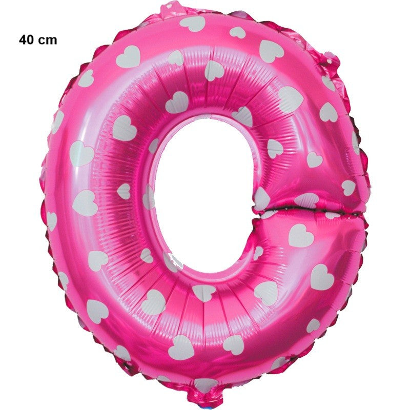 Balon Litera O din Folie Metalizata, Imprimeu Inimioare, Decoratiuni Petrecere Aniversara, Compatibil Heliu sau Aer, Include Pai de Umflare, 40 cm, Roz