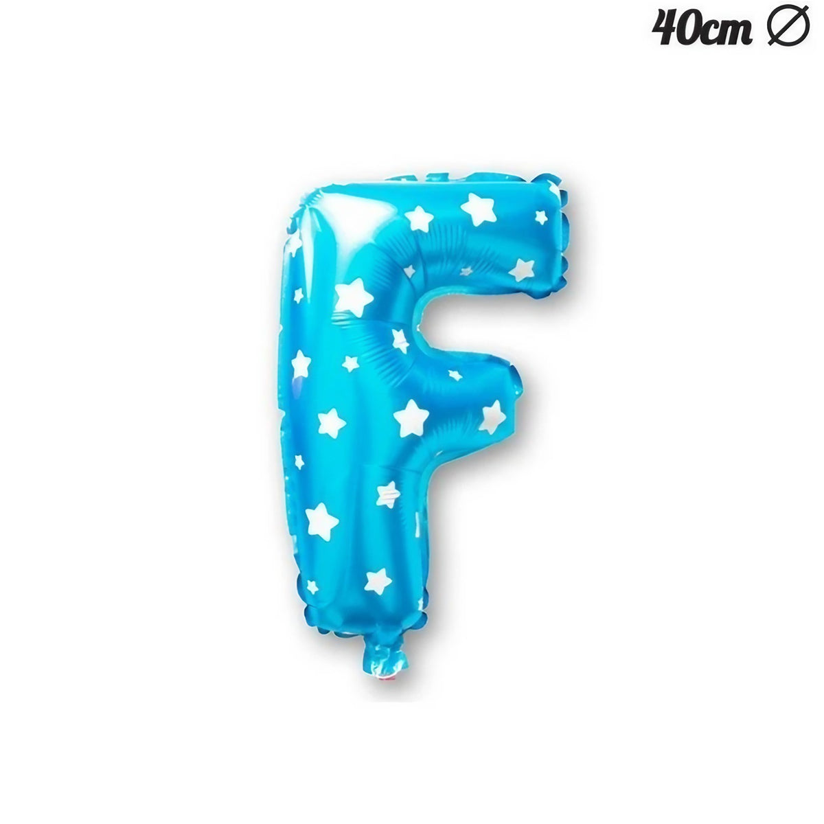 Balon Folie Metalizata Litera F, 40 cm, Model cu Stelute, Compatibil Heliu sau Aer, Pai de Umflare Inclus, Albastru