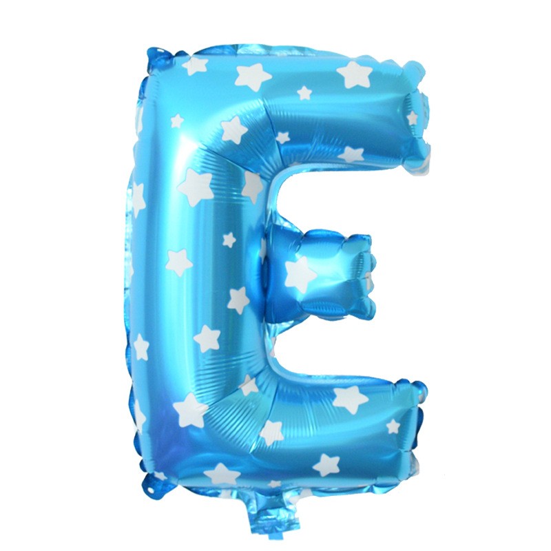 Balon Folie Metalizata Litera E, Design Stelute, Umflare Heliu sau Aer, Include Pai, Albastru, 40 cm