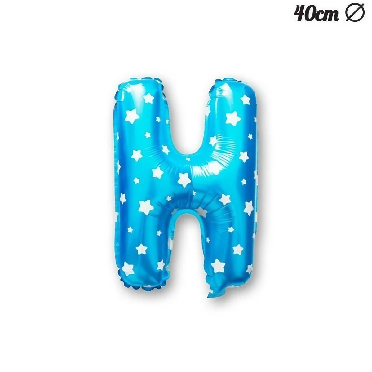 Balon Folie Metalizata Litera H, Model cu Stelute, Reutilizabil, Umflare Aer sau Heliu, Aluminiu, 40 cm, Albastru