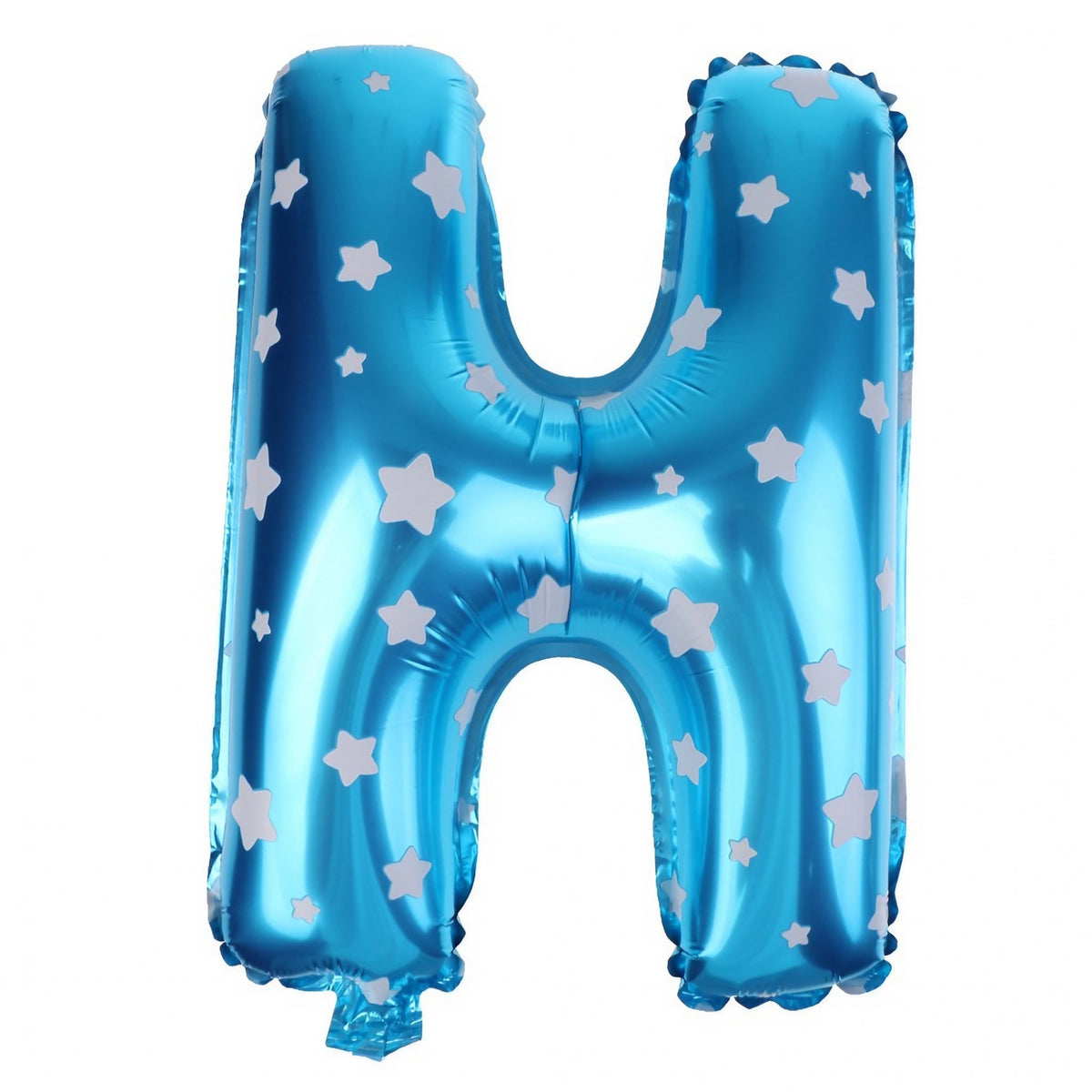 Balon Folie Metalizata Litera H, Model cu Stelute, Reutilizabil, Umflare Aer sau Heliu, Aluminiu, 40 cm, Albastru