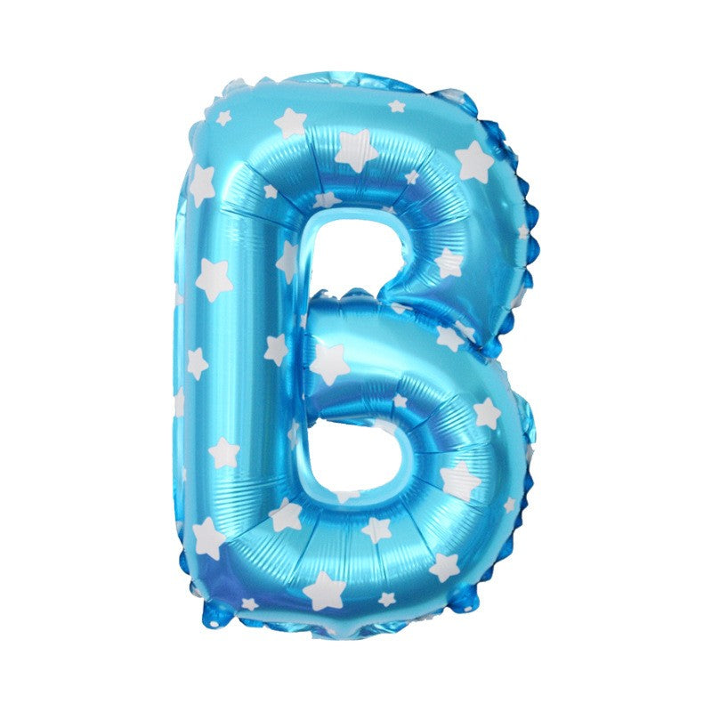 Balon Folie Metalizata Litera B, Model cu Stelute, Umflare Heliu sau Aer, Include Pai, Aluminiu, 40 cm, Albastru