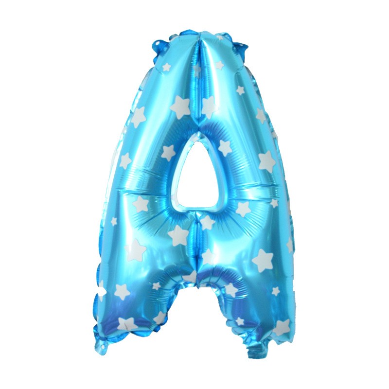 Balon Folie Metalizata Litera A, Imprimeu Stelute, Umflare Heliu sau Aer, Pai Inclus, Aluminiu, 40 cm, Albastru