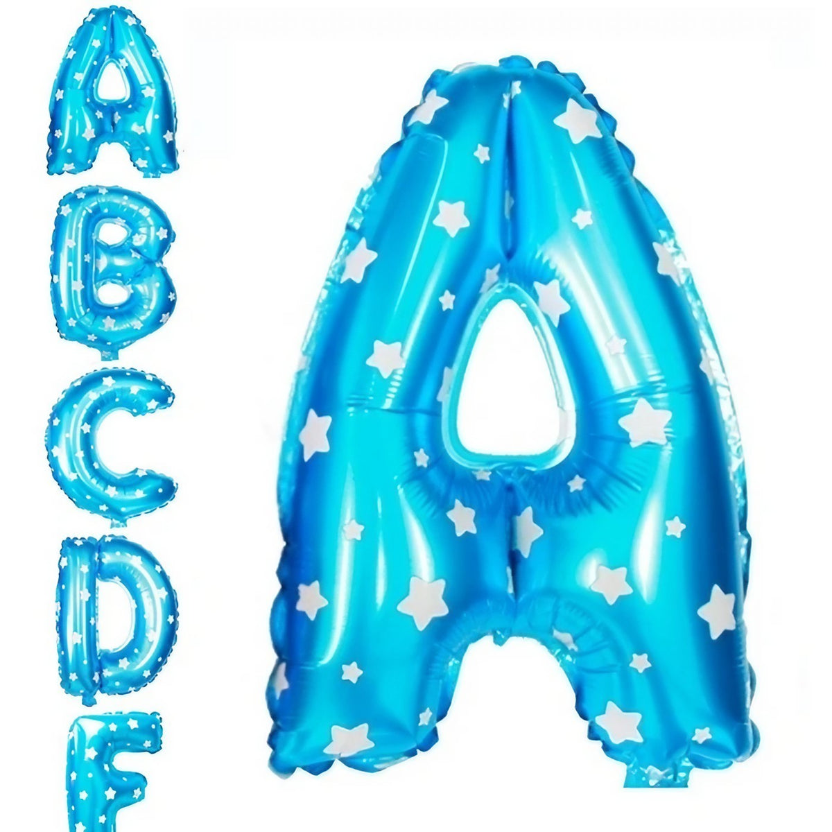 Balon Folie Metalizata Litera A, Imprimeu Stelute, Umflare Heliu sau Aer, Pai Inclus, Aluminiu, 40 cm, Albastru