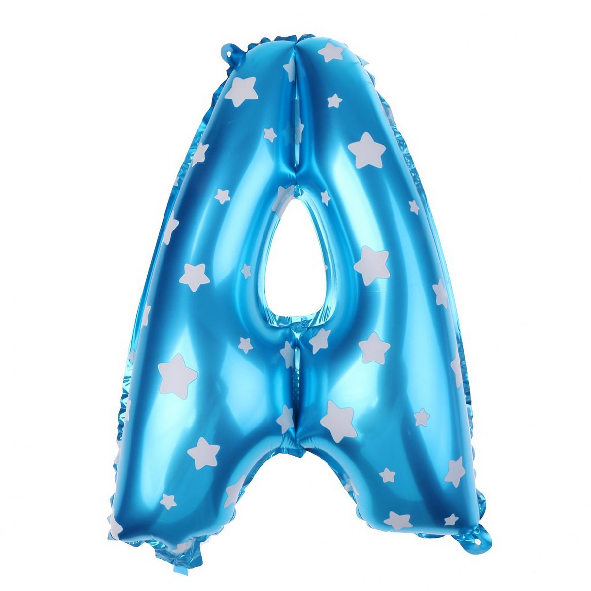 Balon Folie Metalizata Litera A, Imprimeu Stelute, Umflare Heliu sau Aer, Pai Inclus, Aluminiu, 40 cm, Albastru