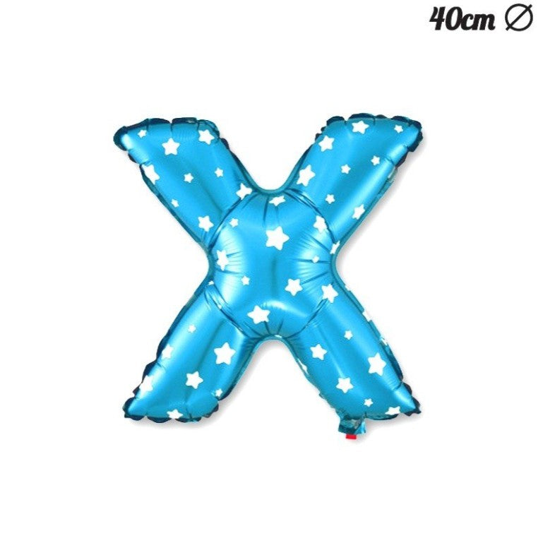Balon Folie Metalizata Litera X, Imprimeu Stelute, Umflare Heliu sau Aer, Aluminiu, include Pai, 40 cm, Albastru