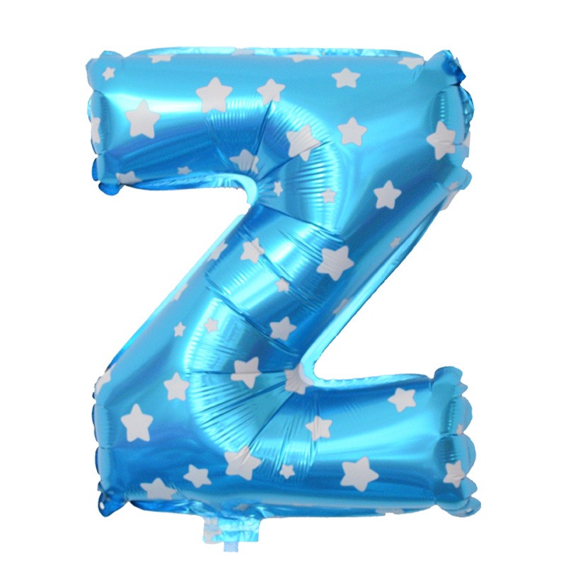 Balon Folie Metalizata Litera Z, Model Stelute, Umflare Heliu sau Aer, Aluminiu, Inclus Pai Umflare, 40 cm, Albastru