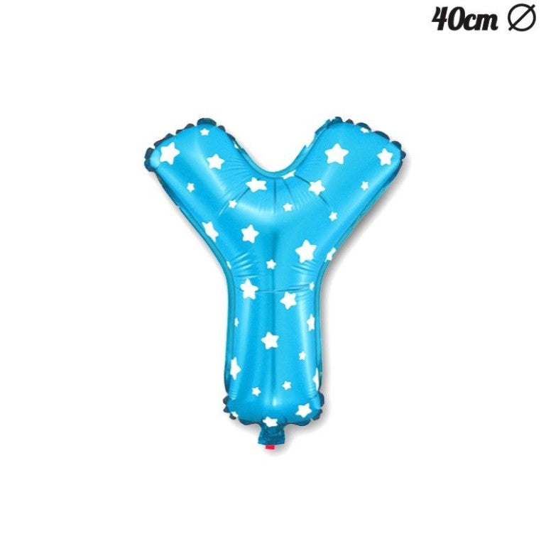 Balon Din Folie Metalizata Litera Y, Design Cu Stelute, Pentru Heliu Sau Aer, Include Pai Umflare, Albastru, 40 cm
