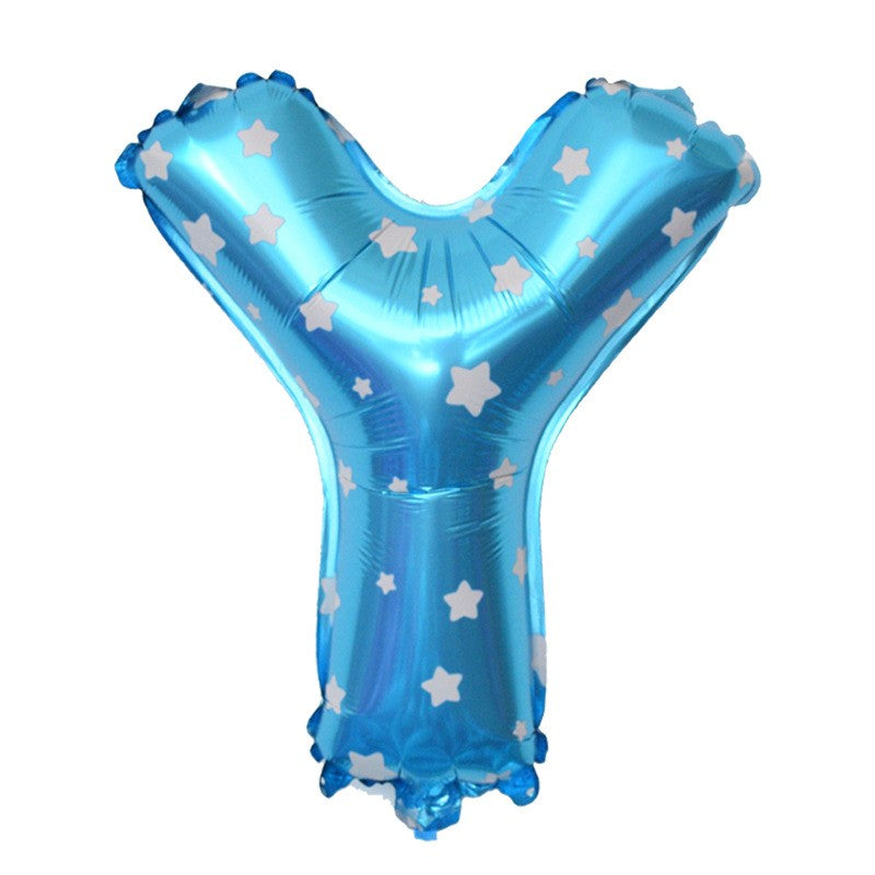 Balon Din Folie Metalizata Litera Y, Design Cu Stelute, Pentru Heliu Sau Aer, Include Pai Umflare, Albastru, 40 cm