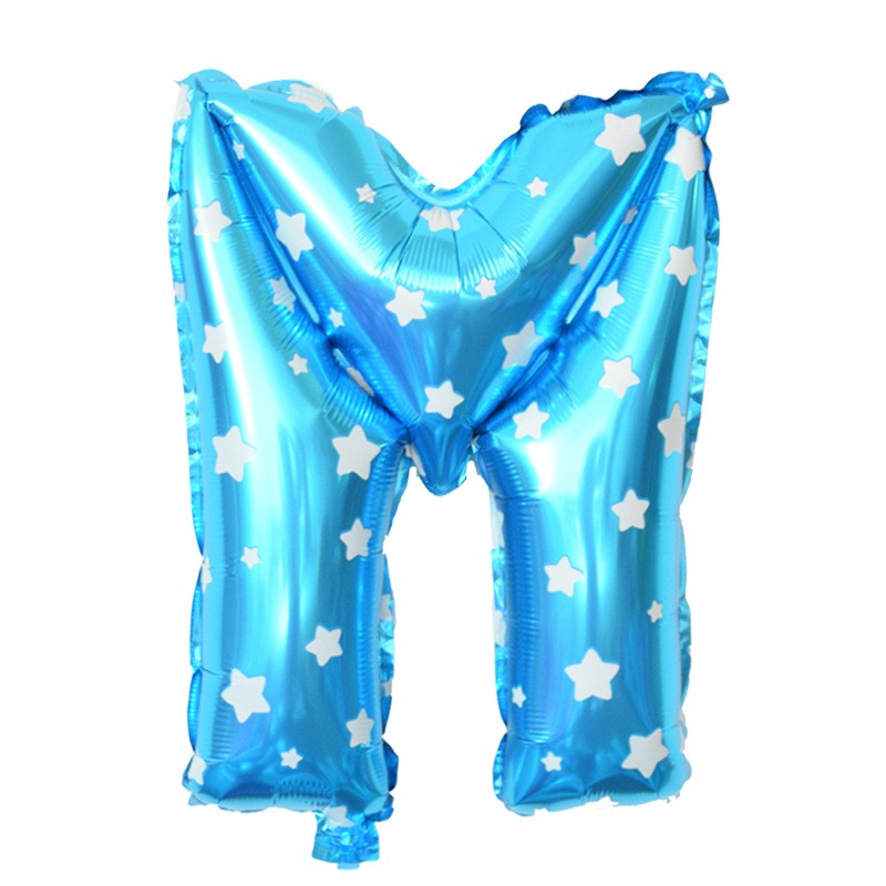 Balon Folie Metalizata Litera M, Imprimeu Stelute, Decoratiuni Party si Aniversari, Umflare Heliu sau Aer, Include Pai, Albastru, 40 cm