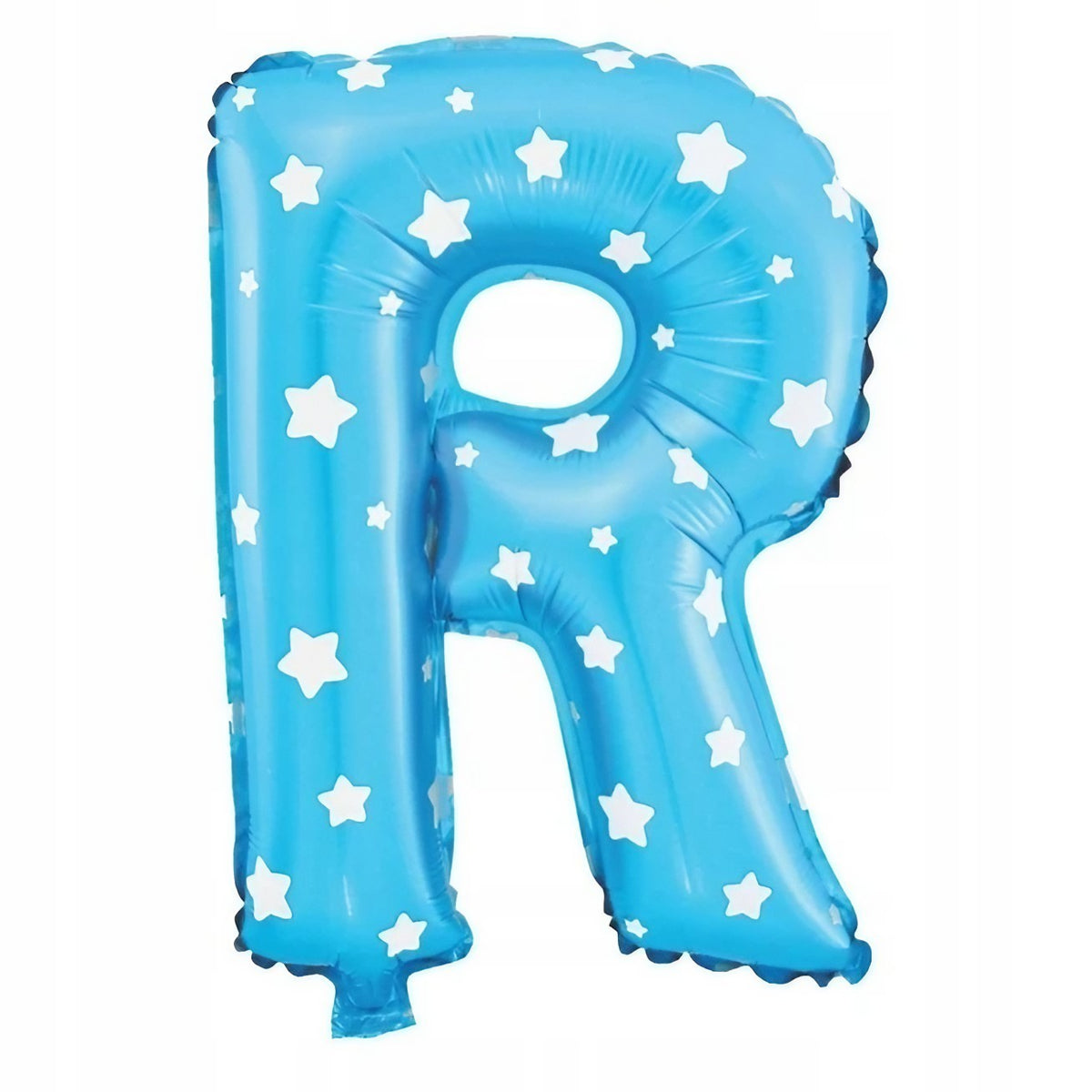 Balon Folie Metalizata Litera R, Imprimeu Stelute, Umflare Heliu sau Aer, Aluminiu, Inaltime 40 cm, Albastru