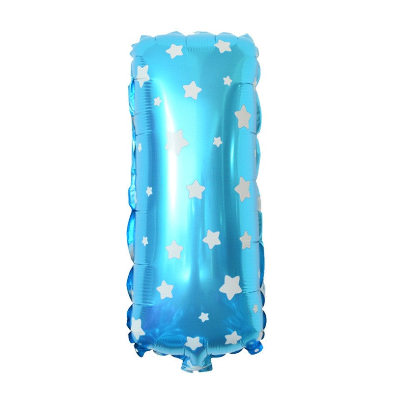 Balon Folie Metalizata Litera I, Model Stelute, Umflare Heliu sau Aer, Include Pai, Albastru, 40 cm