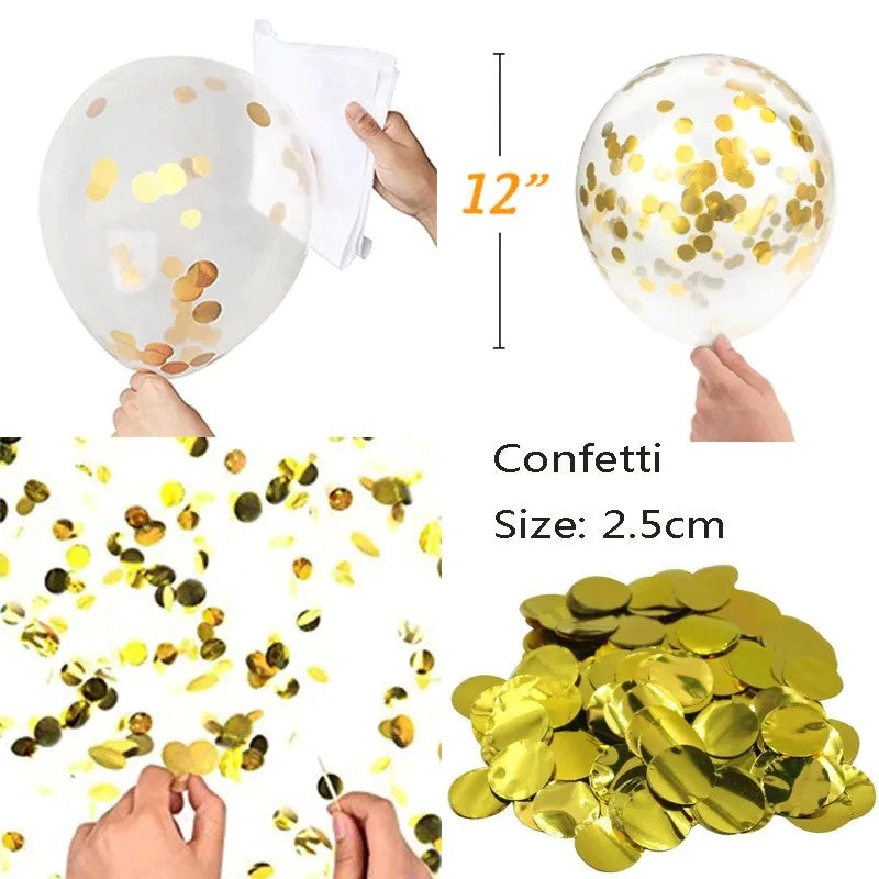 Set 15 Baloane Pentru Petrecere, Mix Alb si Auriu, Latex Biodegradabil, 30 cm