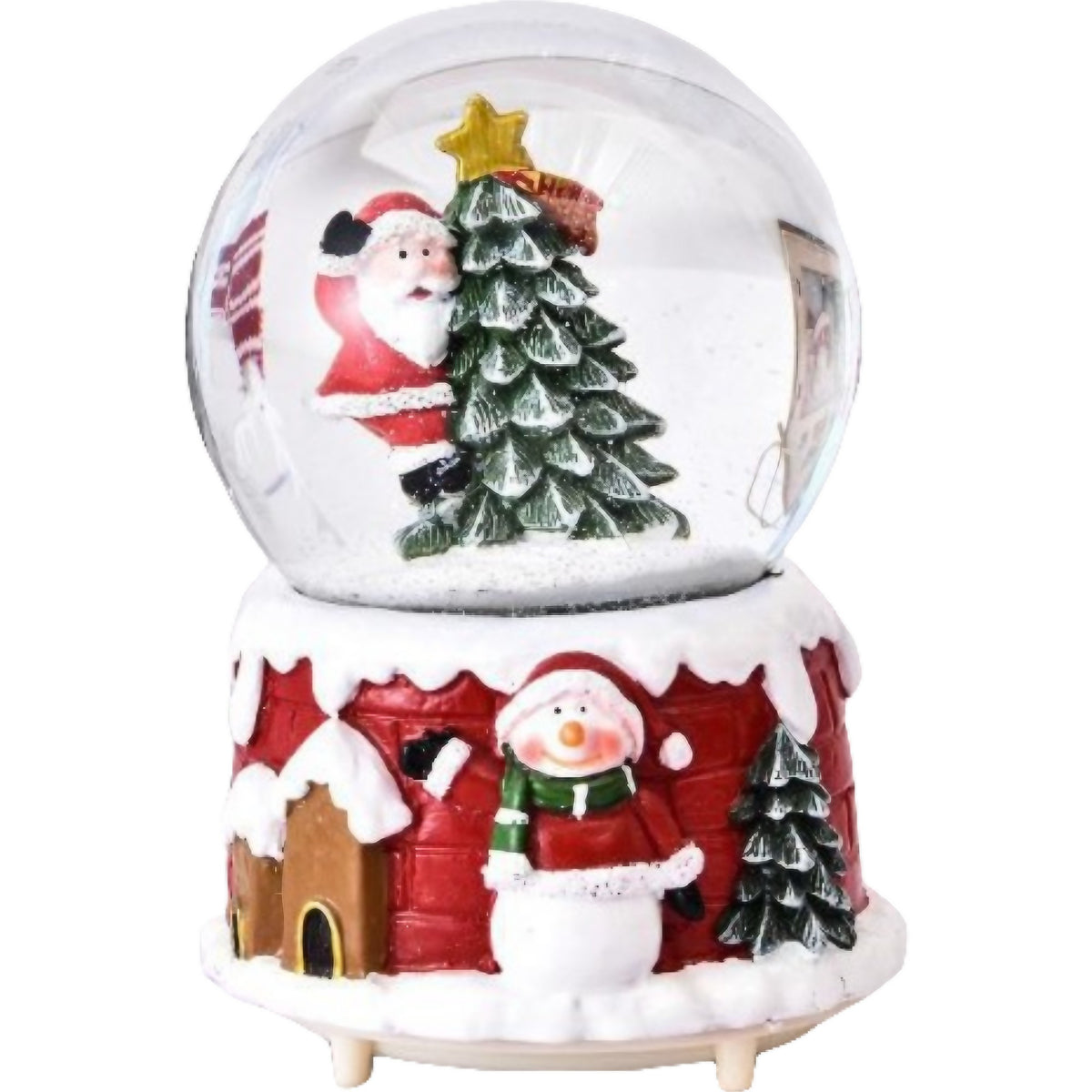 Glob cu Zapada Decorativ, Model Mos Craciun in Brad, Design Elegant de Craciun, Sticla si Rasina, Multicolor, Diametru 6.5 cm