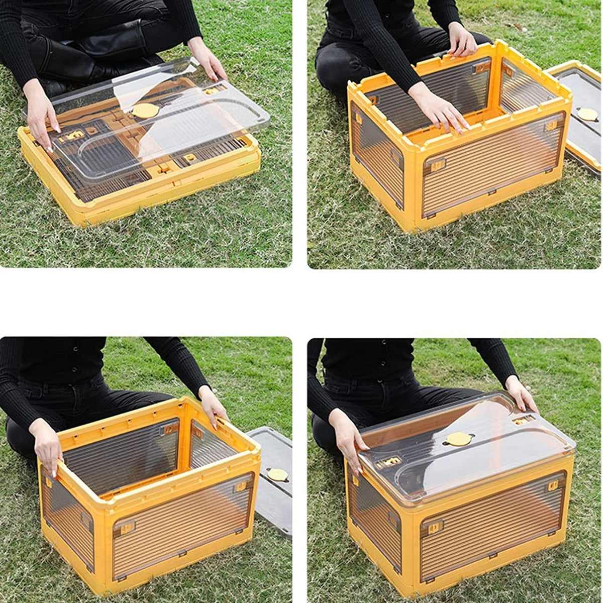 Cutie de Depozitare Pliabila cu Capac, Organizator Haine si Jucarii, Plastic Durabil cu Ferestre Transparente, 29 L, 40.5x29x24.5 cm, Portocaliu