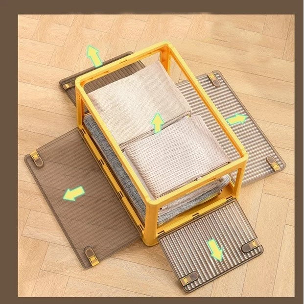Cutie de Depozitare Pliabila cu Capac, Organizator pentru Haine si Jucarii, Ferestre Transparente, Plastic Rezistent, Capacitate 40 L, 47x35x24.5 cm, Portocaliu