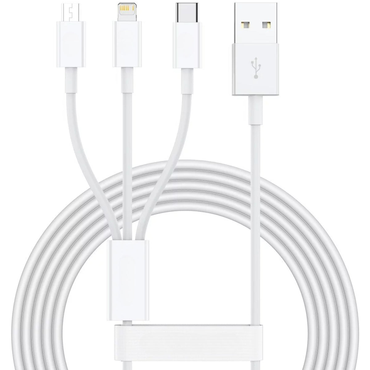 Cablu USB 3in1 SX-21, Incarcare Rapida 3A si Transfer Date, Conectori Micro USB, USB-C si Lightning, Material TPE, 1.2m, Alb