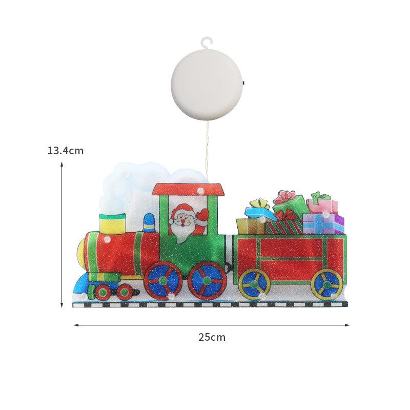 Decoratiune De Craciun Pentru Fereastra, Model Trenulet Cu 20 LED-uri, Prindere Cu Ventuza, Functionare Pe Baterii, Alb Cald, 26 cm