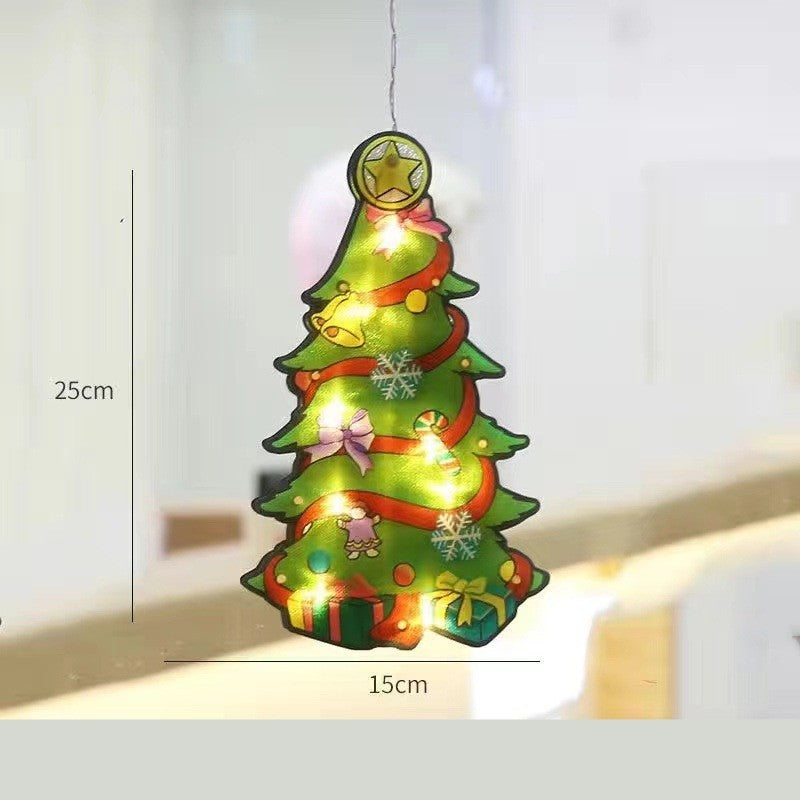 Decoratiune de Craciun pentru Fereastra, Brad cu 20 LED-uri, Efect Flash, Prindere cu Ventuza, Functionare pe Baterii, Plastic, 26 cm, Alb Cald