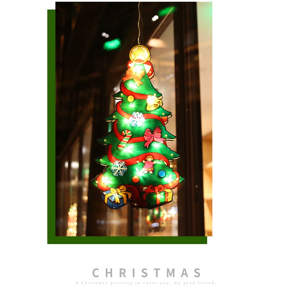 Decoratiune de Craciun pentru Fereastra, Brad cu 20 LED-uri, Efect Flash, Prindere cu Ventuza, Functionare pe Baterii, Plastic, 26 cm, Alb Cald