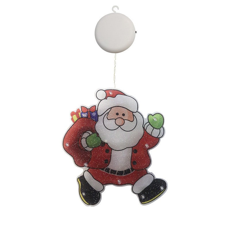 Decoratiune De Craciun Pentru Fereastra, Model Mos Craciun Cu Sac, 20 LED-uri Cu Efect Flash, Prindere Cu Ventuza, Alimentare Cu Baterii, Plastic, 22 cm, Alb Cald