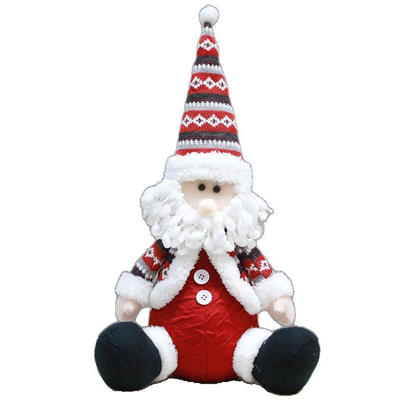 Figurina Mos Craciun Asezat, Decoratiune de Craciun pentru Interior, Material Textil si Plastic, Inaltime 55 cm, Rosu si Alb