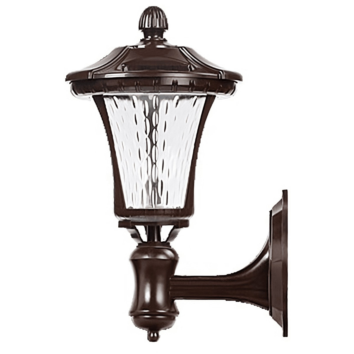 Lampa Solara Tip Felinar de Perete, Lumina Alb Rece, Senzor Crepuscular, Protectie IP65 Exterior, Acumulator 900mAh, Autonomie 10 Ore, Carcasa ABS Maro