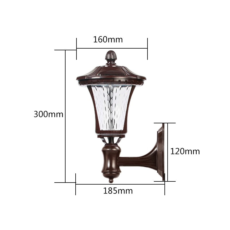 Lampa Solara Tip Felinar de Perete, Lumina Alb Rece, Senzor Crepuscular, Protectie IP65 Exterior, Acumulator 900mAh, Autonomie 10 Ore, Carcasa ABS Maro