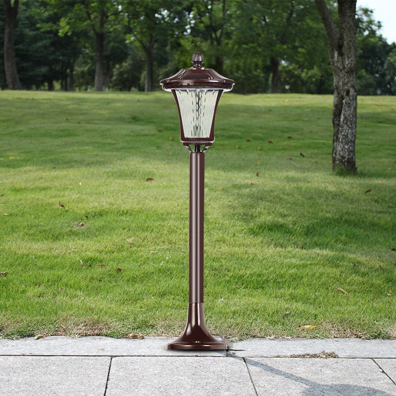 Lampa Solara Tip Felinar cu Fixare in Pamant, LED 5W, Protectie Exterior IP65, ABS Maroniu, Inaltime 65 cm, Lumina Alb Rece