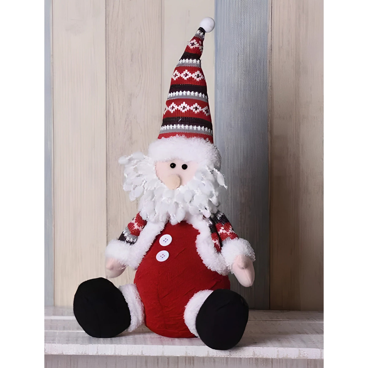 Figurina Mos Craciun, Decoratiune De Craciun Pentru Interior, Material Textil Si Plastic, Rosu Si Alb, Inaltime 55 cm