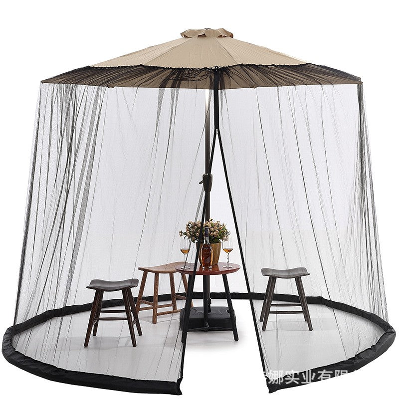 Plasa Anti-Tantari si Insecte pentru Umbrela de Soare, Inchidere cu Fermoar si Baza cu Apa, Material Dacron, Inaltime 2.4 m, Diametru 3.8 m, Negru