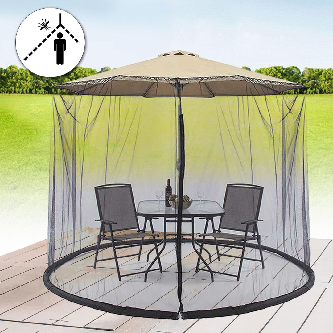 Plasa Anti-Tantari si Insecte pentru Umbrela de Soare, Inchidere cu Fermoar si Baza cu Apa, Material Dacron, Inaltime 2.4 m, Diametru 3.8 m, Negru