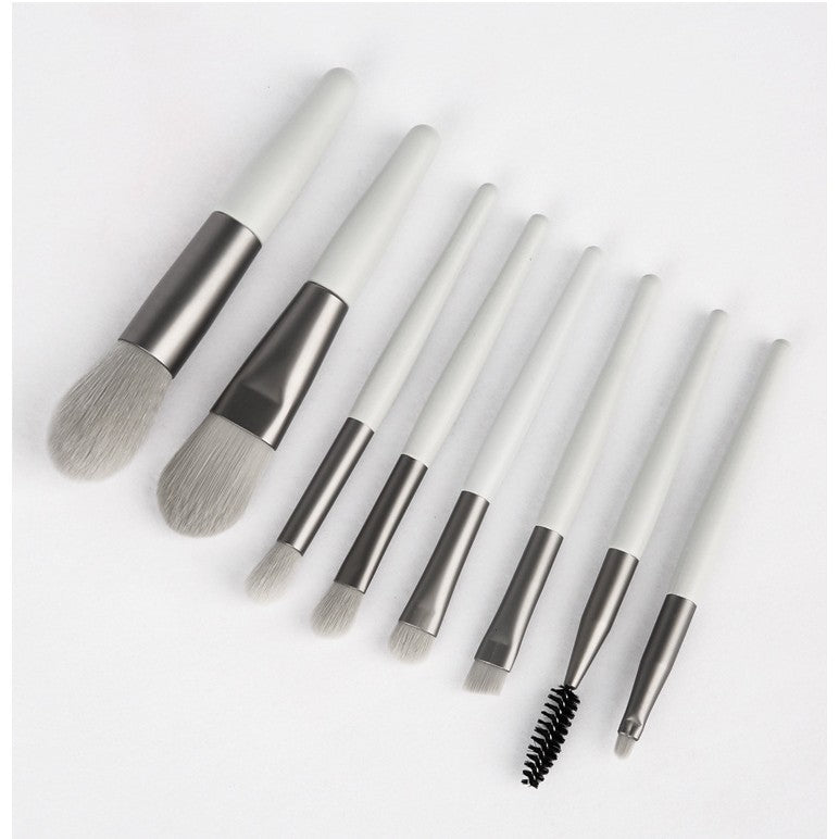 Set 8 Pensule Machiaj Mini Portabile, Kit Profesional pentru Pudra, Fard de Obraz si Pleoape, Maner Plastic si Peri Moi, Verde Menta, 8 Piese