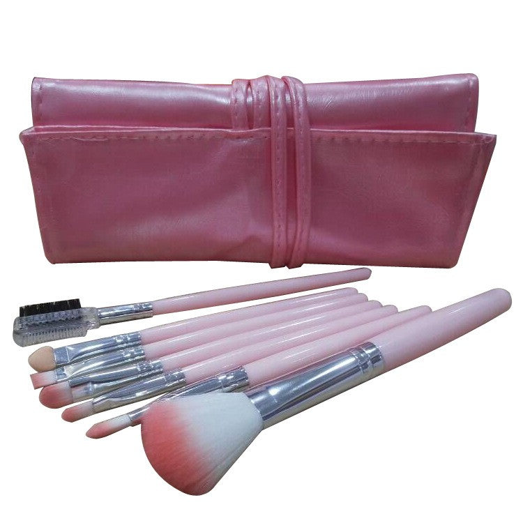 Set 7 Pensule Machiaj Portabile, Pensule Profesionale pentru Pudra si Fard, Peri din Silicon Moale, Maner Plastic, cu Husa de Depozitare Inclusa, Roz