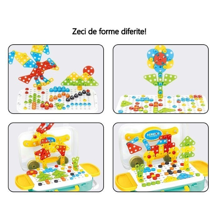 Set Jucarie Educativa si Banc de Lucru 6 in 1, Trusa Scule cu Bormasina si Troller, Plastic, 207 Piese, Verde/Multicolor
