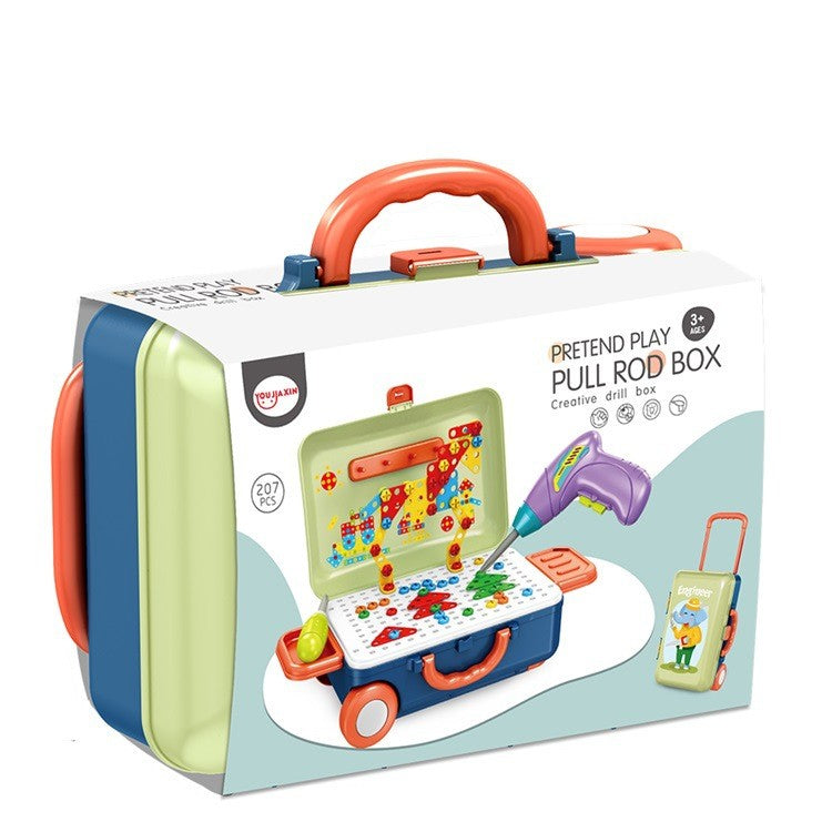 Set Jucarie Educativa si Banc de Lucru 6 in 1, Trusa Scule cu Bormasina si Troller, Plastic, 207 Piese, Verde/Multicolor