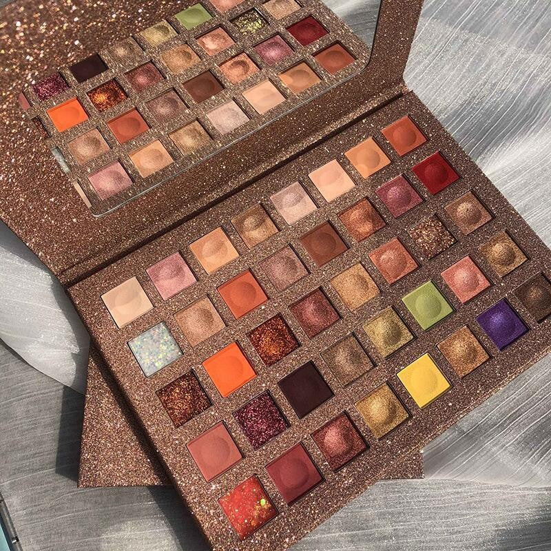 Paleta Farduri Ochi cu 40 Culori Pigmentate, Trusa Machiaj Profesionala, Textura Fina cu Finish Mat, Metalic, Sidefat si Sclipici, Nuante Nude si Maro, 40 Grains