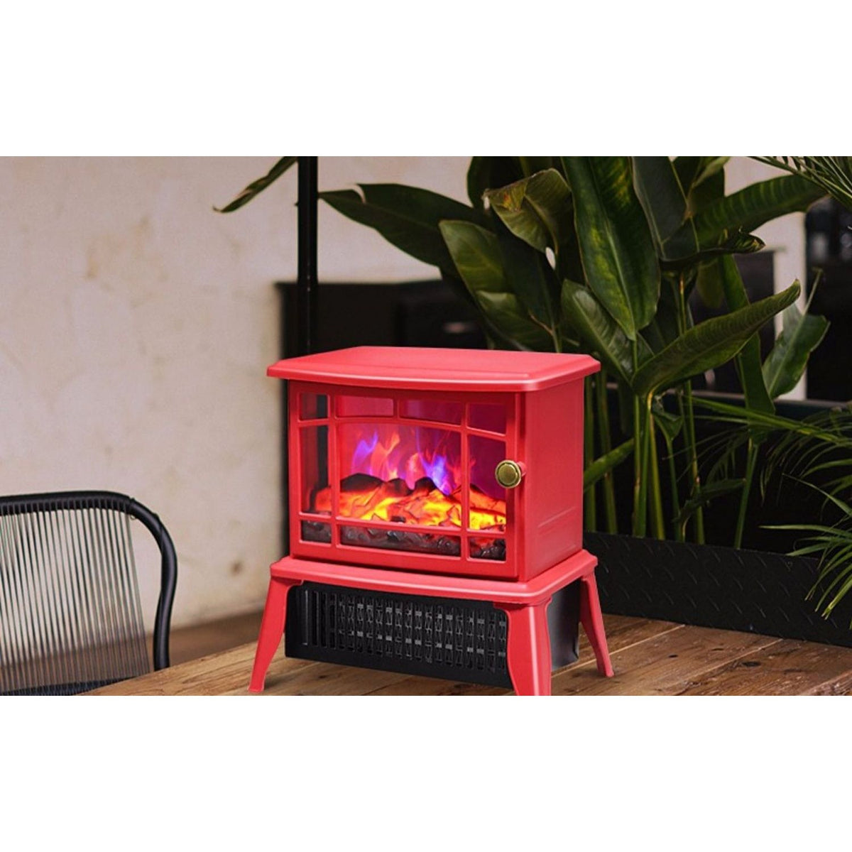Semineu Electric Portabil, Aeroterma Ceramica 1500W, Efect Flacara 3D, Carcasa ABS Ignifuga, Protectie Supraincalzire, 2 Trepte Putere, 25 x 16 x 25 cm, Rosu