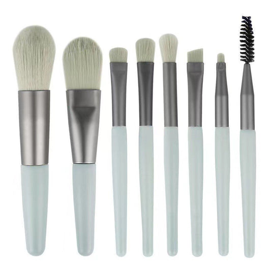 Set 8 Pensule Machiaj Mini, Portabil Pentru Voiaj, Peri Moi Din Silicon Si Sintetic, Maner Plastic, Include Husa Depozitare, Verde Menta, 8 Piese